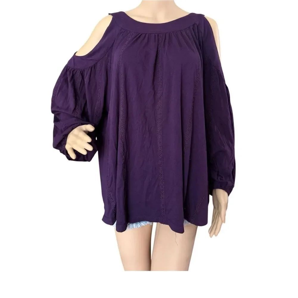 Ralph Lauren Deep Purple Cold-Shoulder Boho Tunic embroidered